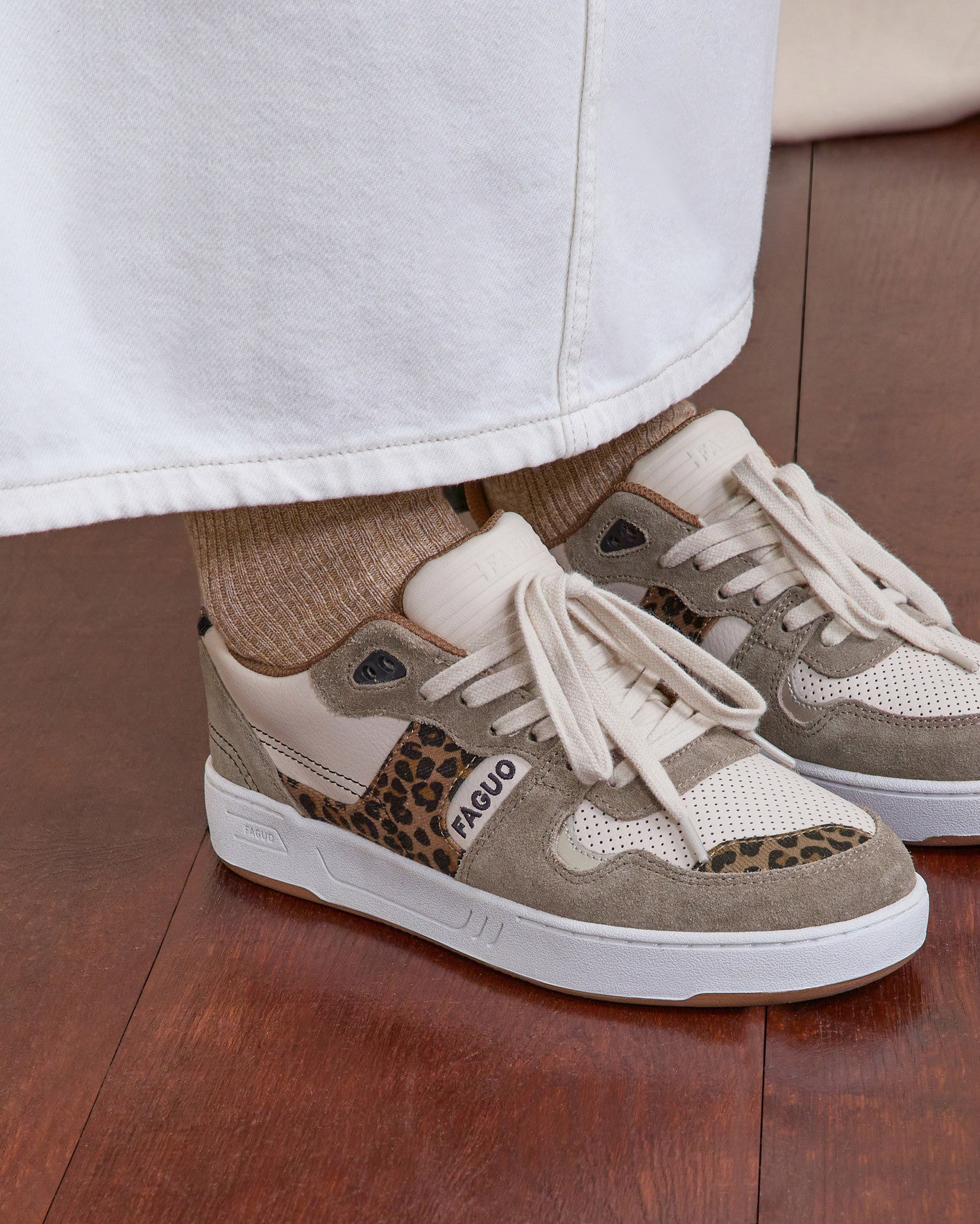 Baskets basses Ceiba Cuir-suede Ecru/taupe/leopard