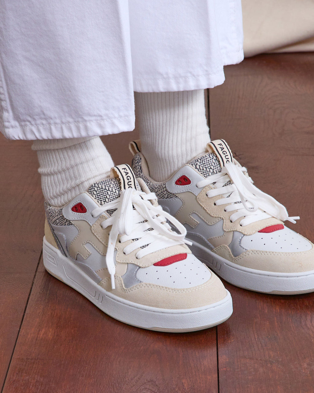 Baskets basses Dahlia Cuir-suede Cream/red