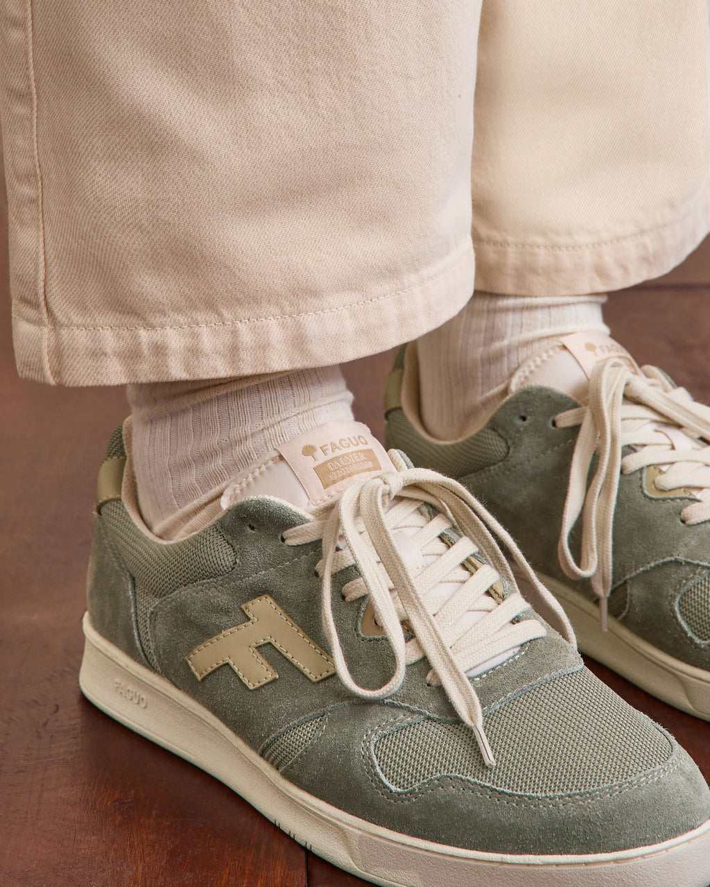 Baskets basses Palmer Suede-tissu Dark kaki