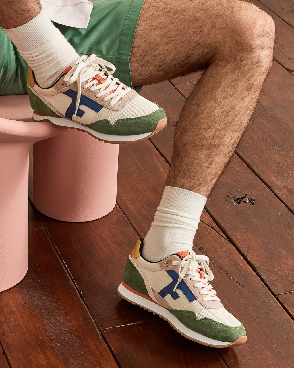 Running Elm Suede-tissu Ecru/kaki
