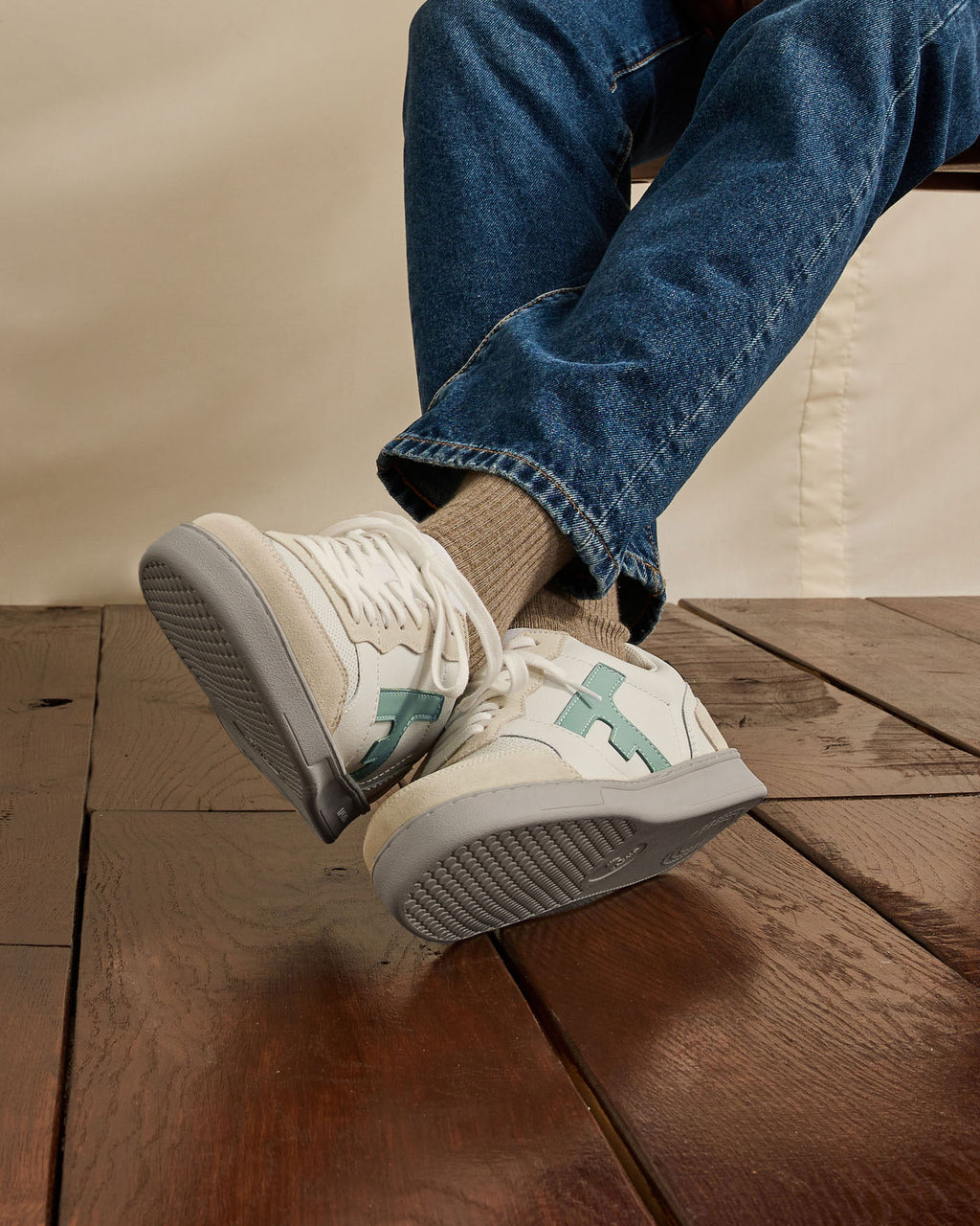 Baskets basses Hazel Cuir-suede Cream/blue