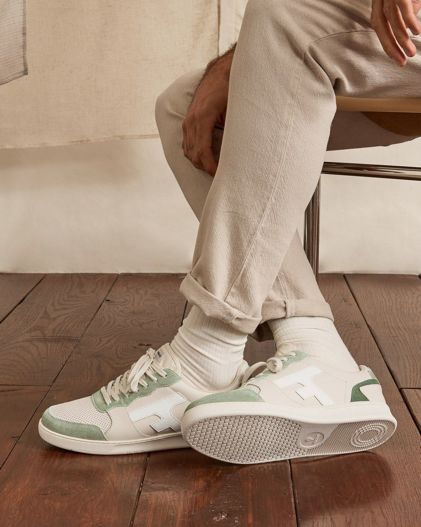 Baskets basses Hazel Cuir-suede Ecru/light kaki