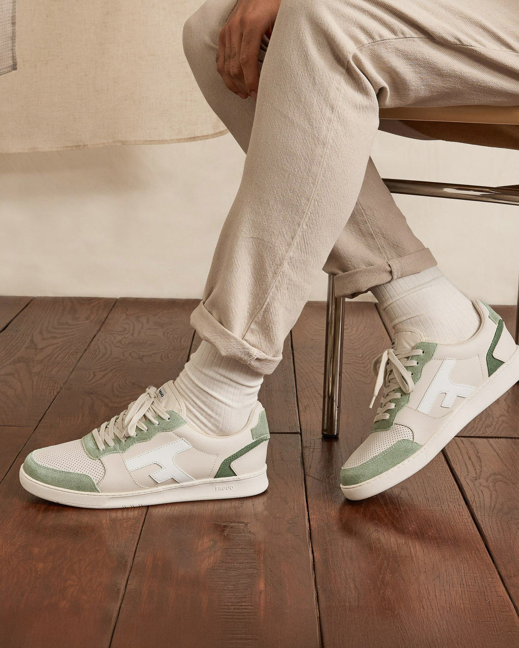 Baskets basses Hazel Cuir-suede Ecru/light kaki