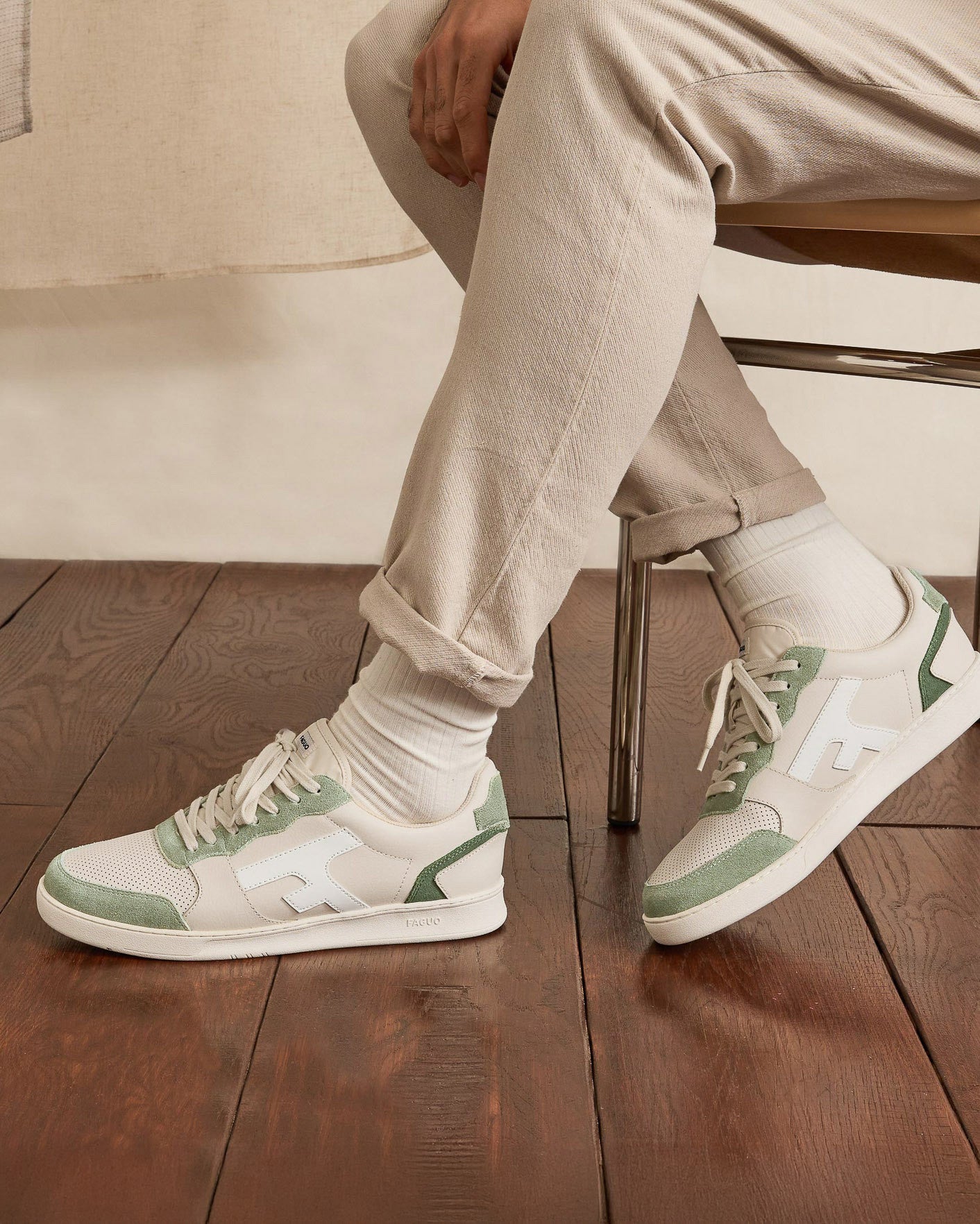 Baskets basses Hazel Cuir-suede Ecru/light kaki