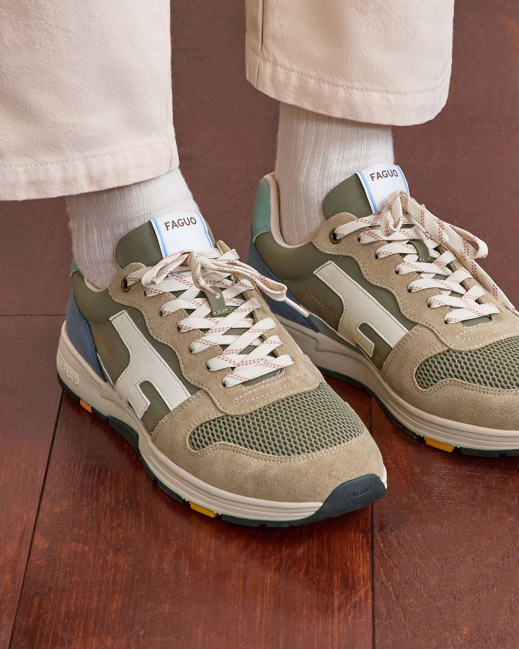 Running Olive Tissu-suede Kaki/blue