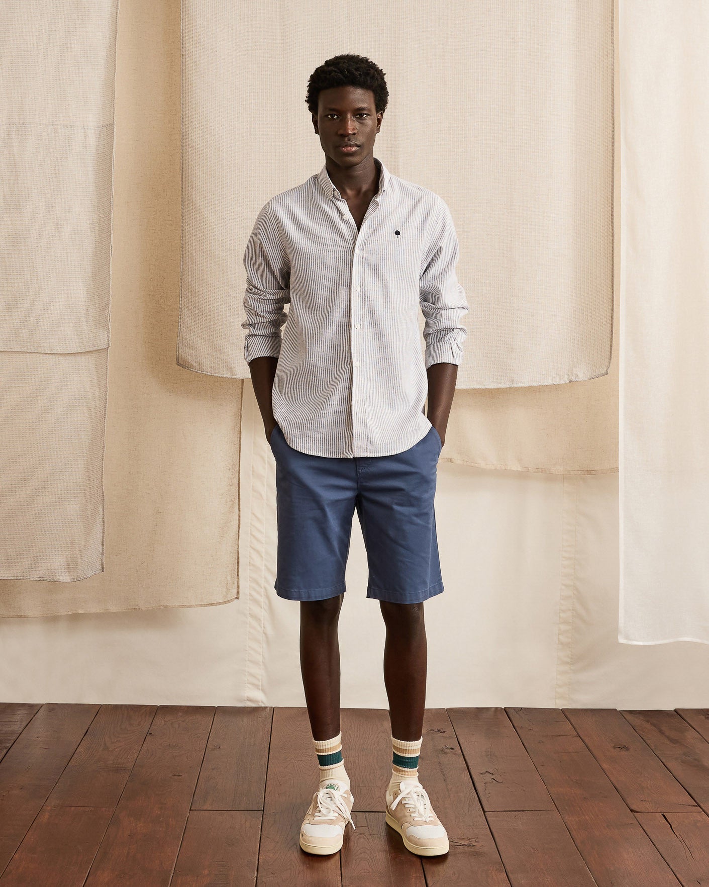 Short chino Saulieu Chaine et trame Washed navy
