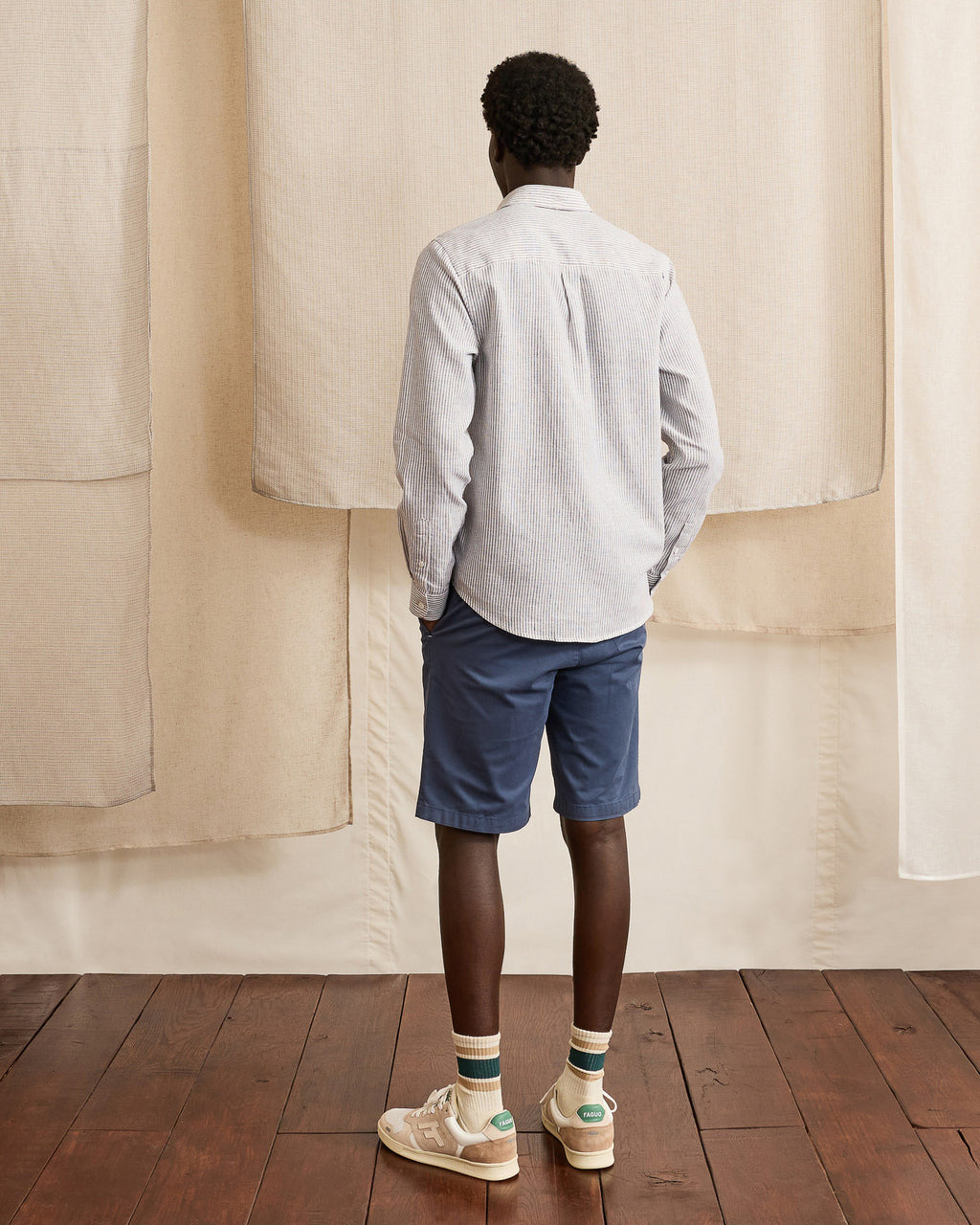 Short chino Saulieu Chaine et trame Washed navy
