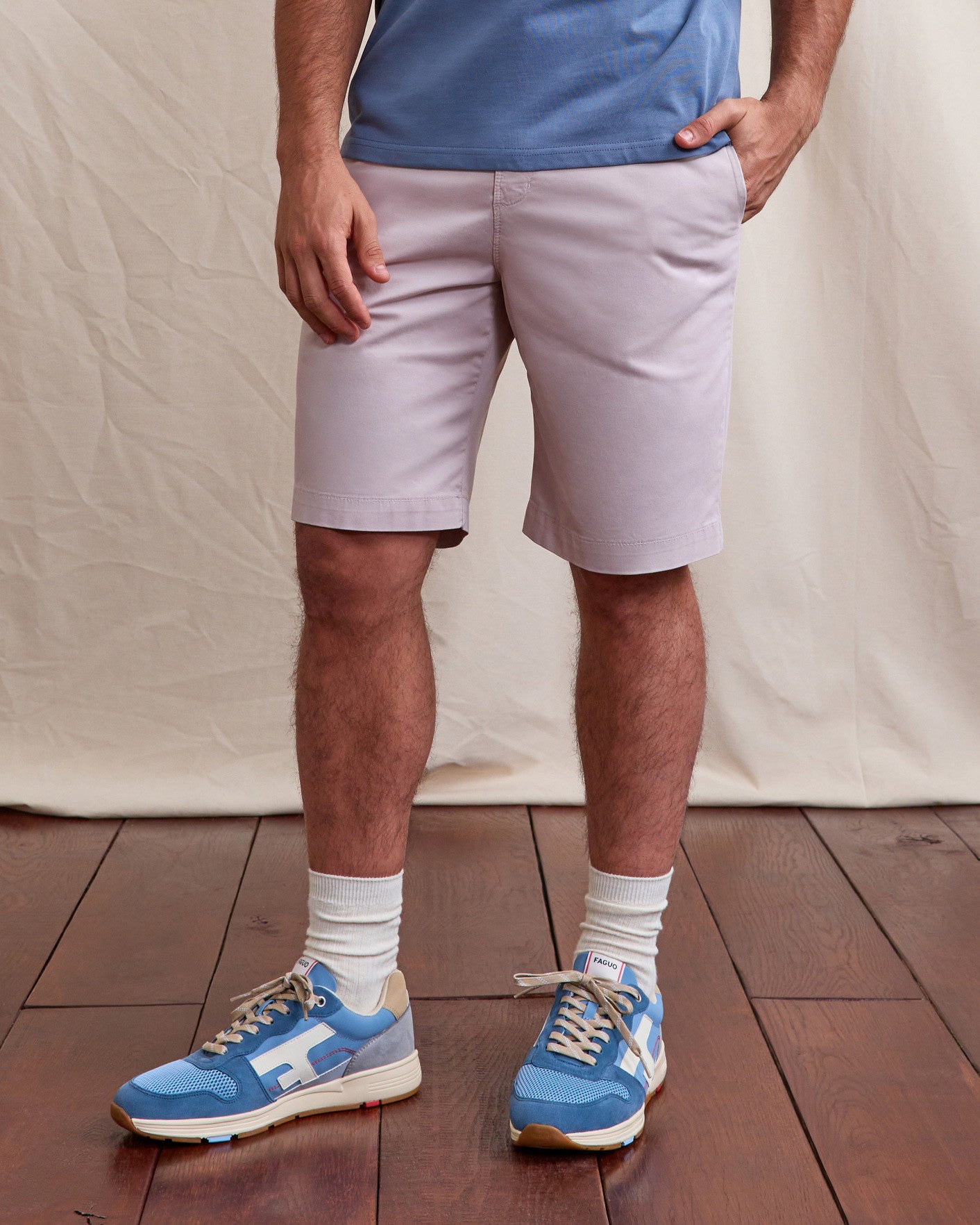 Short chino Saulieu Chaine et trame Lilac/navy
