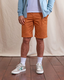 Saulieu chino short van geweven stof in licht baksteenrood
