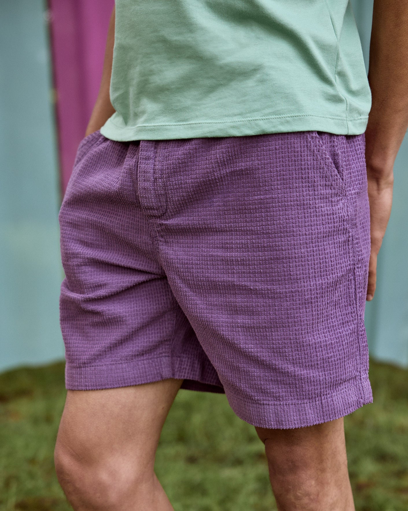 Short elastique Chevre Chaine et trame Violet
