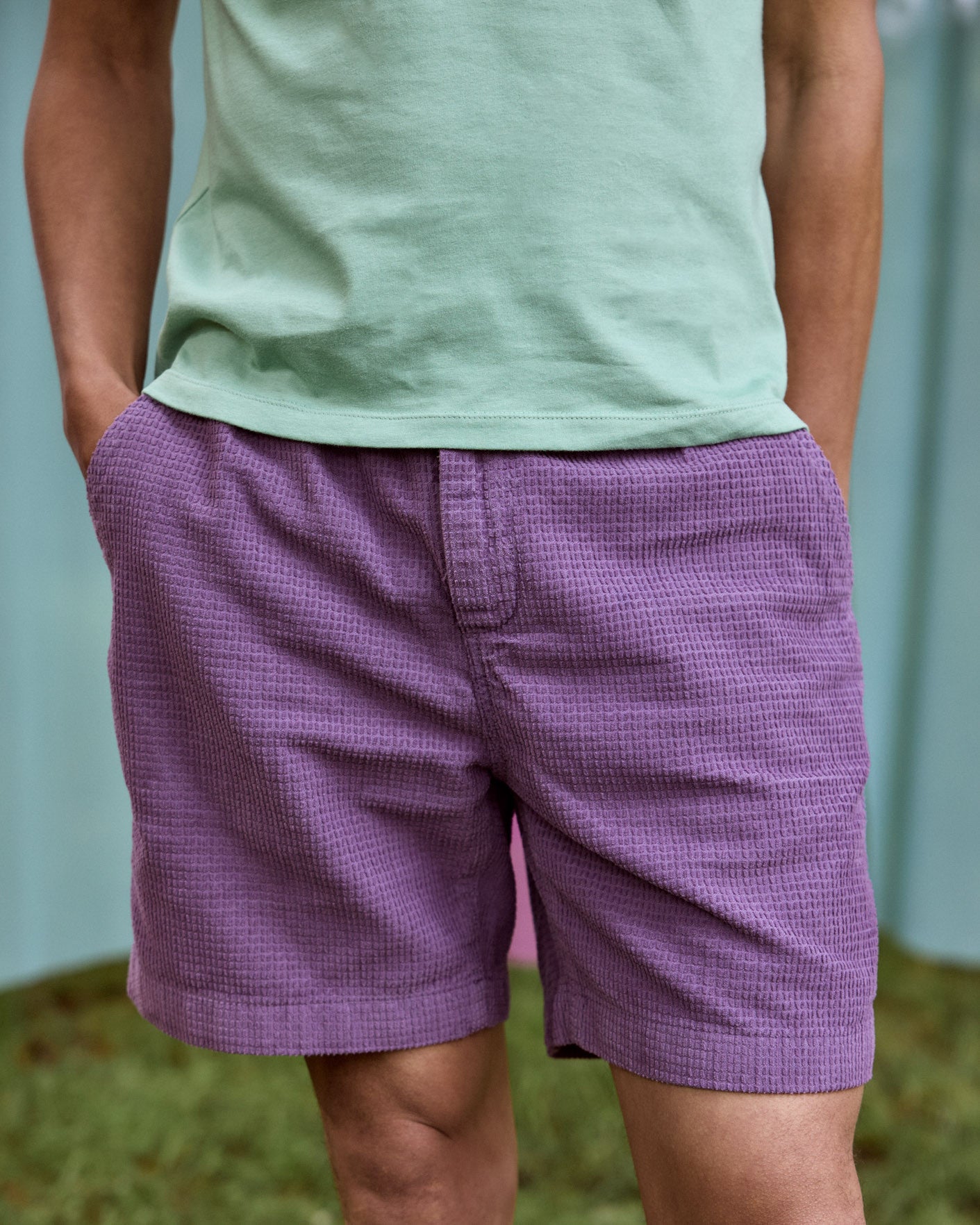 Short elastique Chevre Chaine et trame Violet
