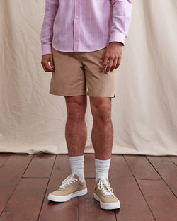 Milly-short met elastische taille van geweven stof in naturelkleur
