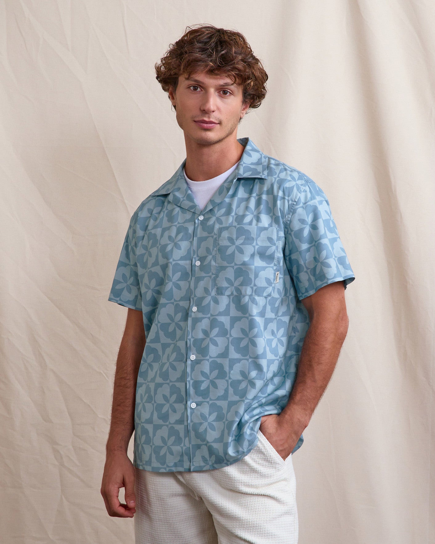 Short-sleeve shirt Paiolive Woven Beach blue
