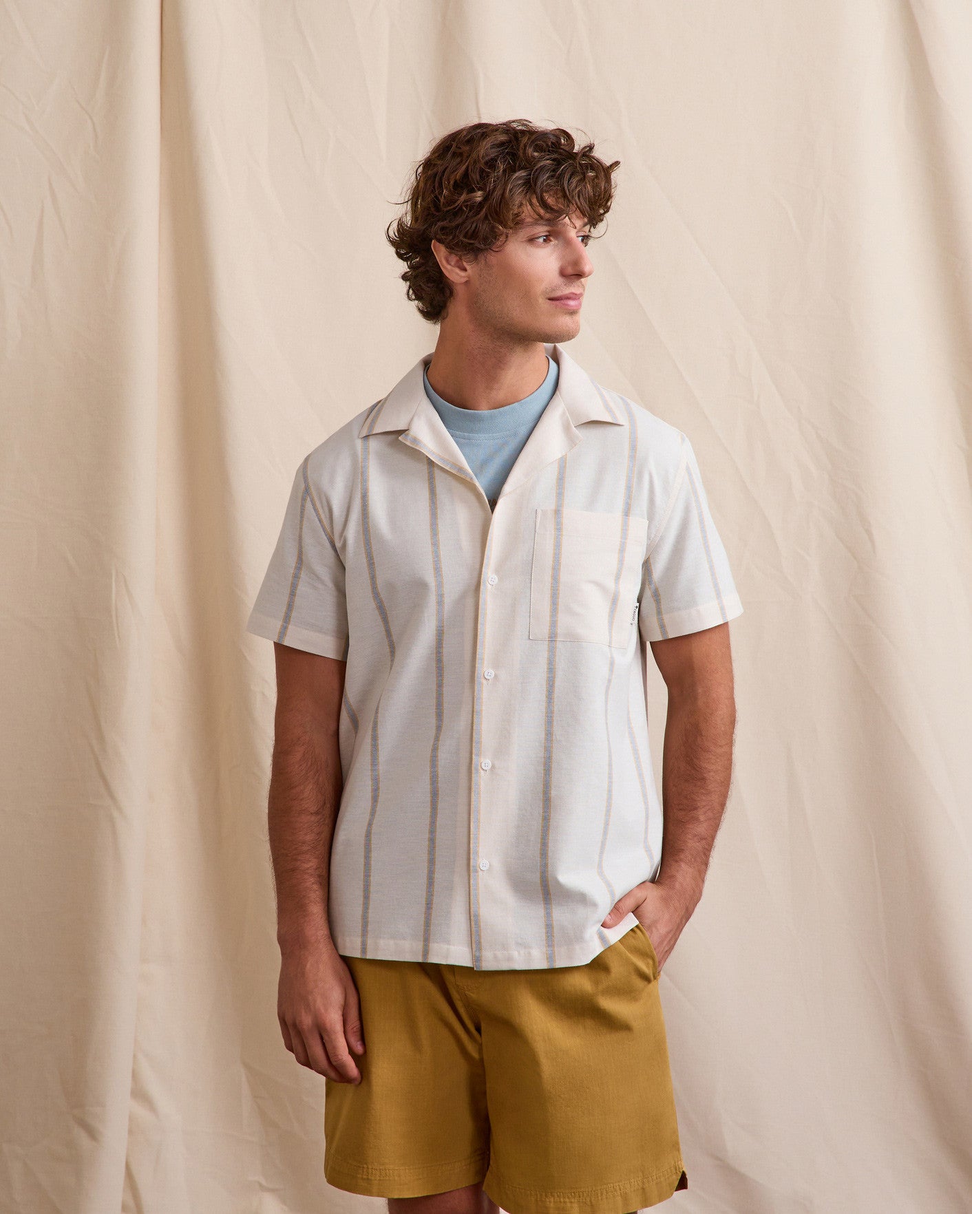 Short-sleeve shirt Paiolive Chaine et trame Ecru/blue

