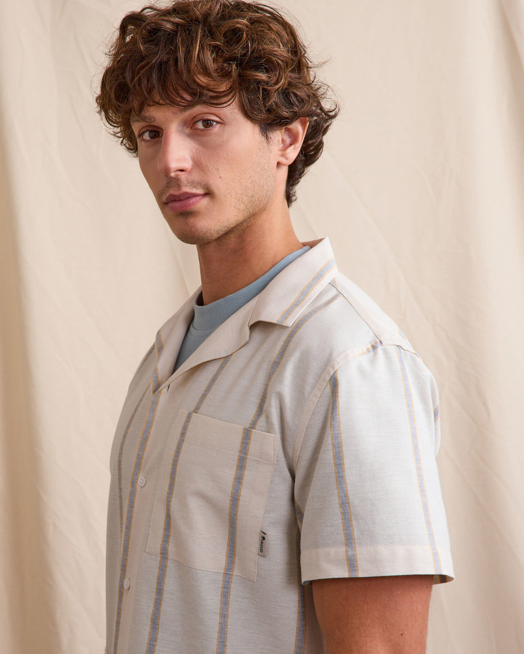 Short-sleeve shirt Paiolive Chaine et trame Ecru/blue
