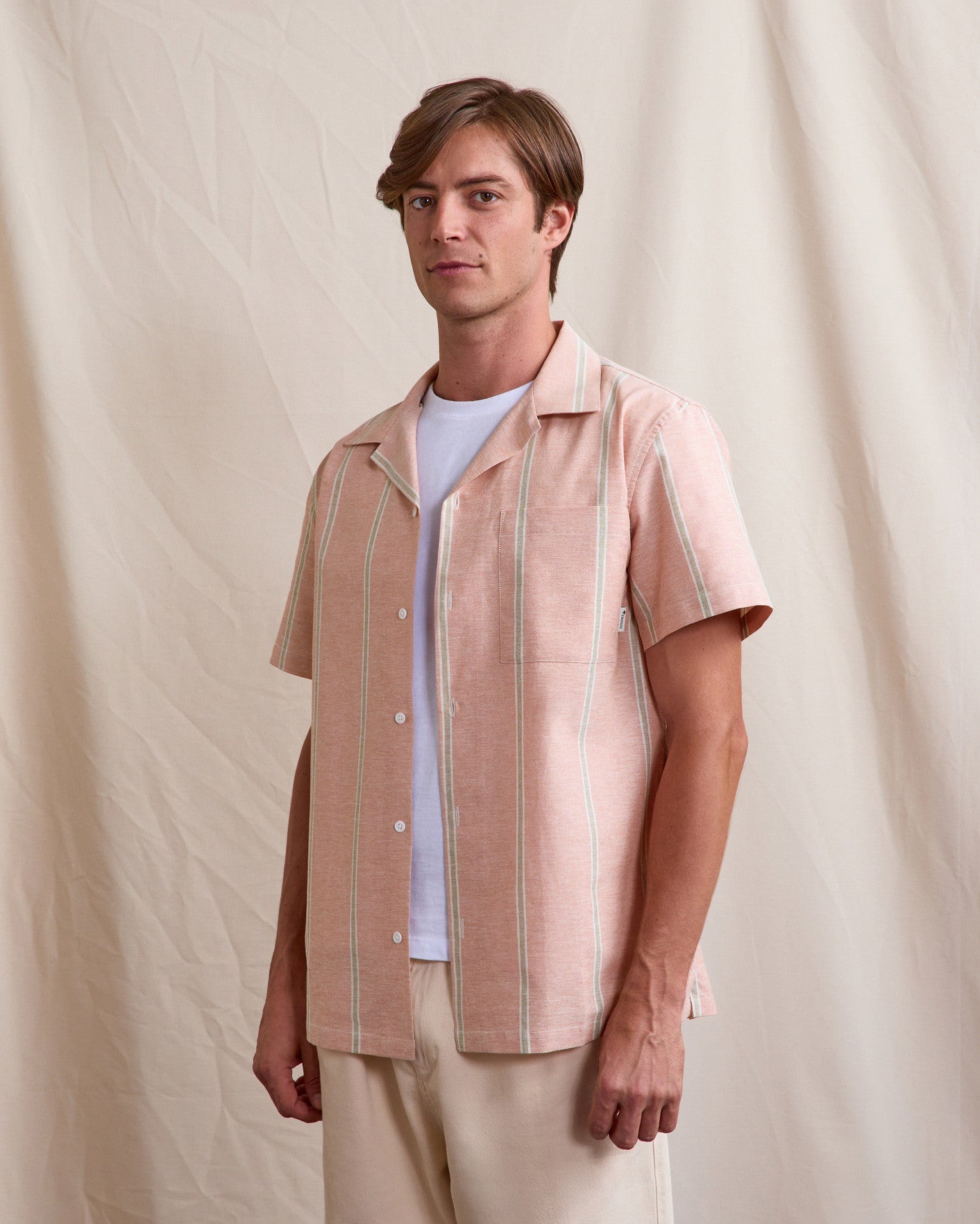 Short-sleeve shirt Paiolive Chaine et trame Brick/ecru
