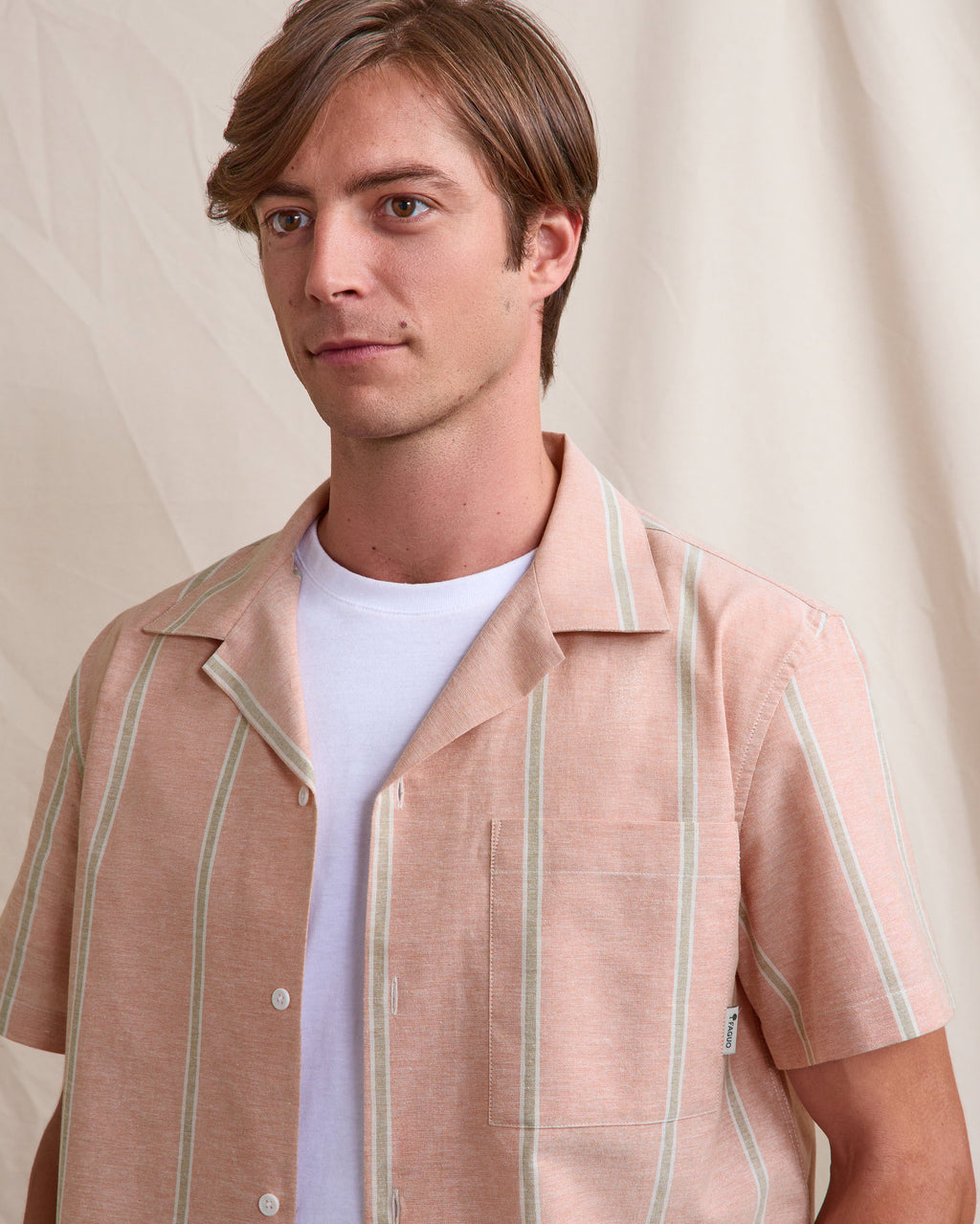 Short-sleeve shirt Paiolive Chaine et trame Brick/ecru
