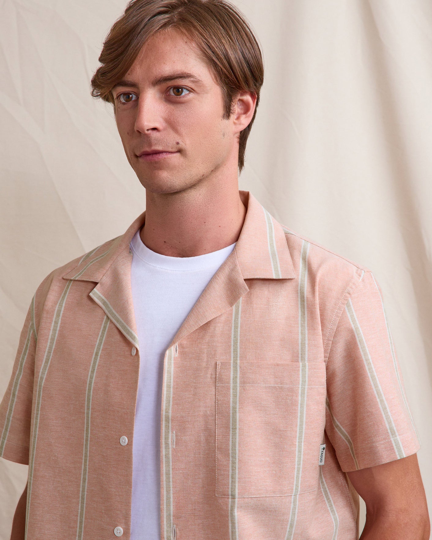 Short-sleeve shirt Paiolive Chaine et trame Brick/ecru
