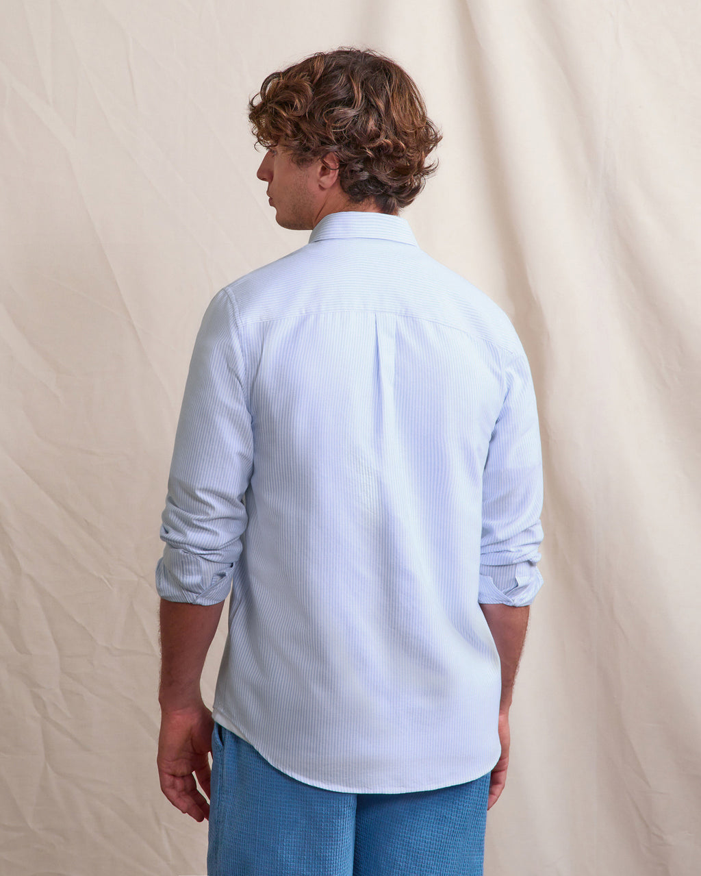 Chemise ml Ivoy Chaine et trame Off-white/blue
