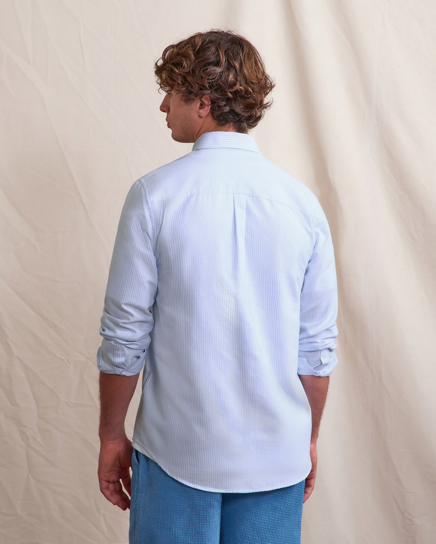 Chemise ml Ivoy Chaine et trame Off-white/blue
