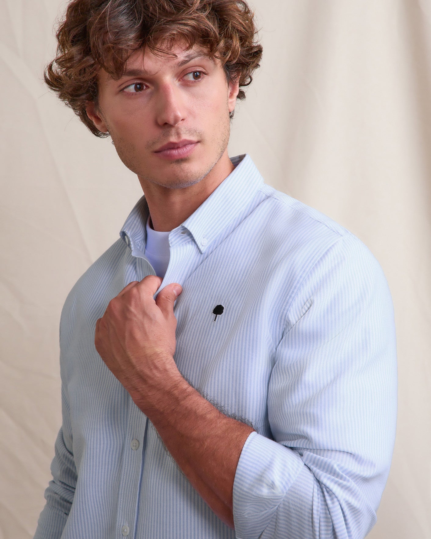 Chemise ml Ivoy Chaine et trame Off-white/blue
