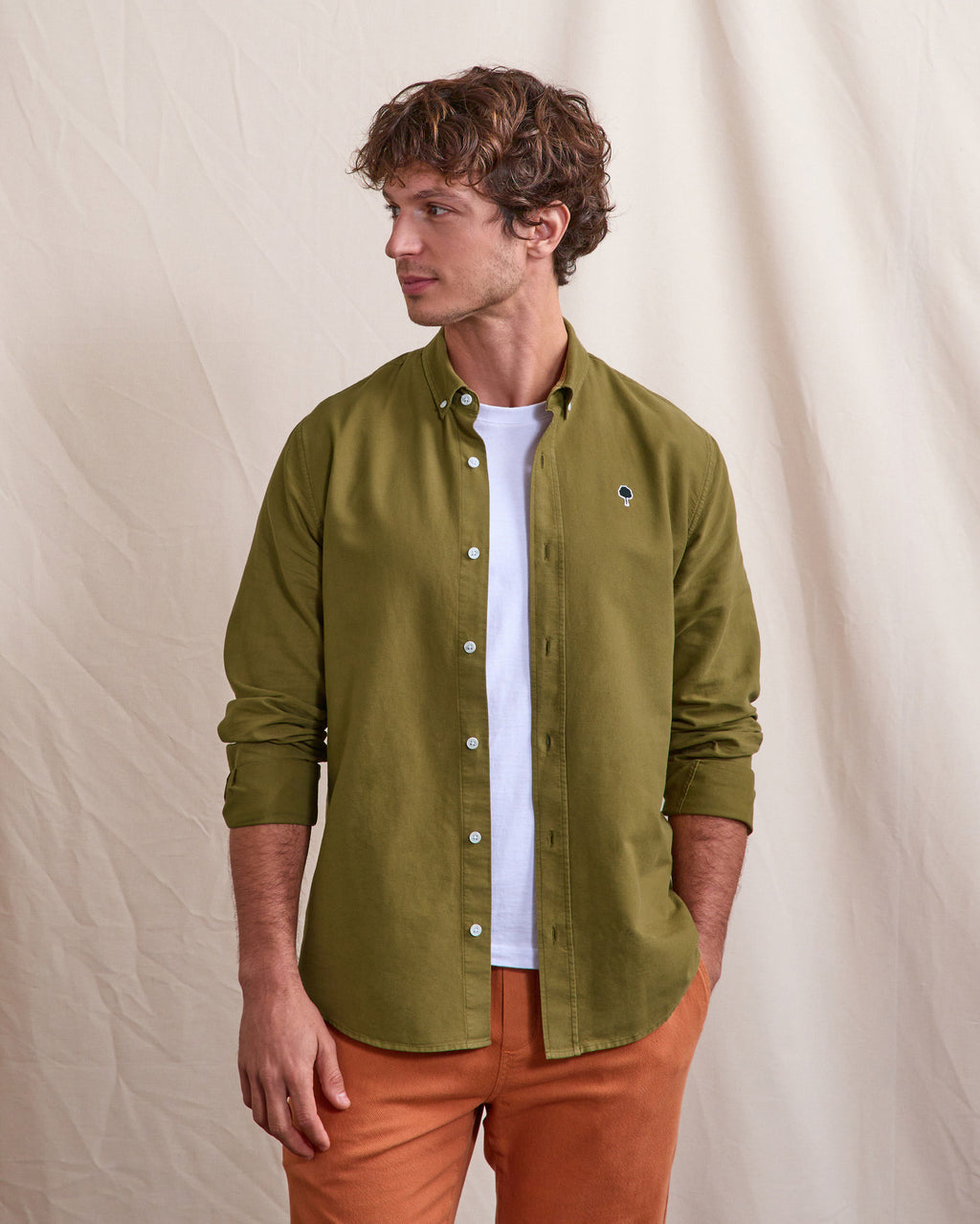 Chemise ml Ivoy Chaine et trame Warm kaki
