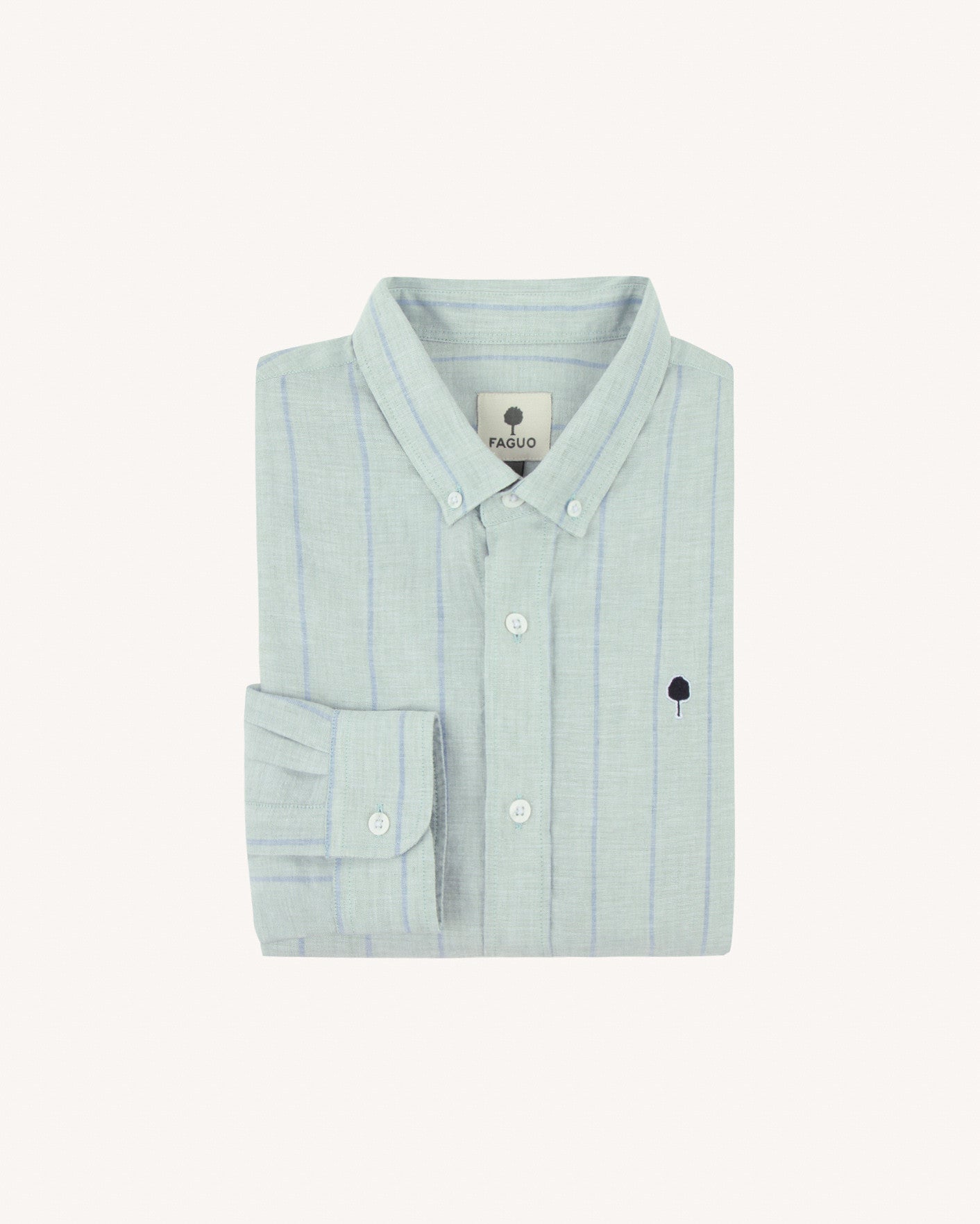 Chemise ml Ivoy Chaine et trame Lichen/navy
