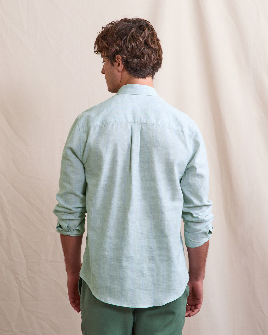 Chemise ml Ivoy Chaine et trame Lichen/navy
