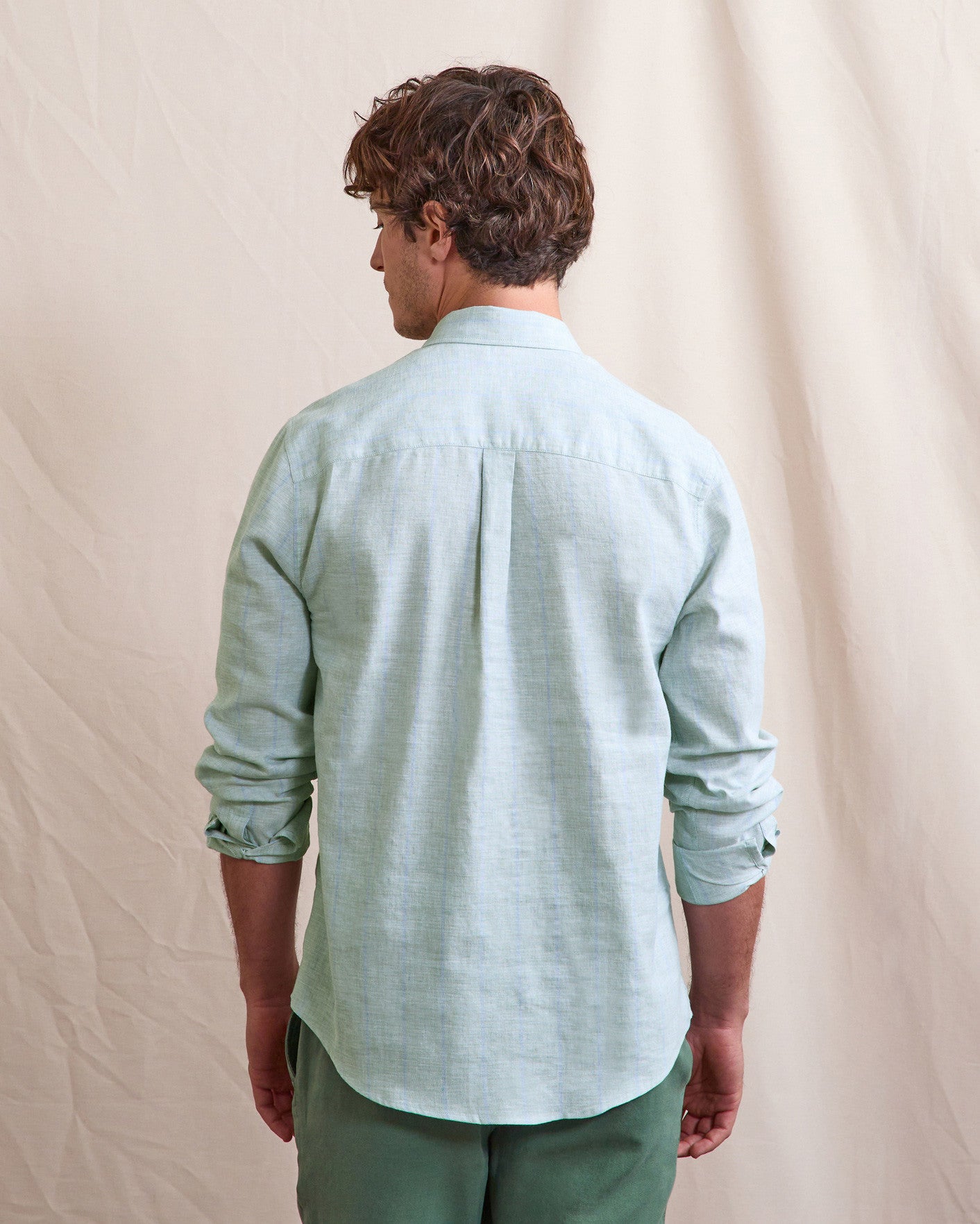 Chemise ml Ivoy Chaine et trame Lichen/navy
