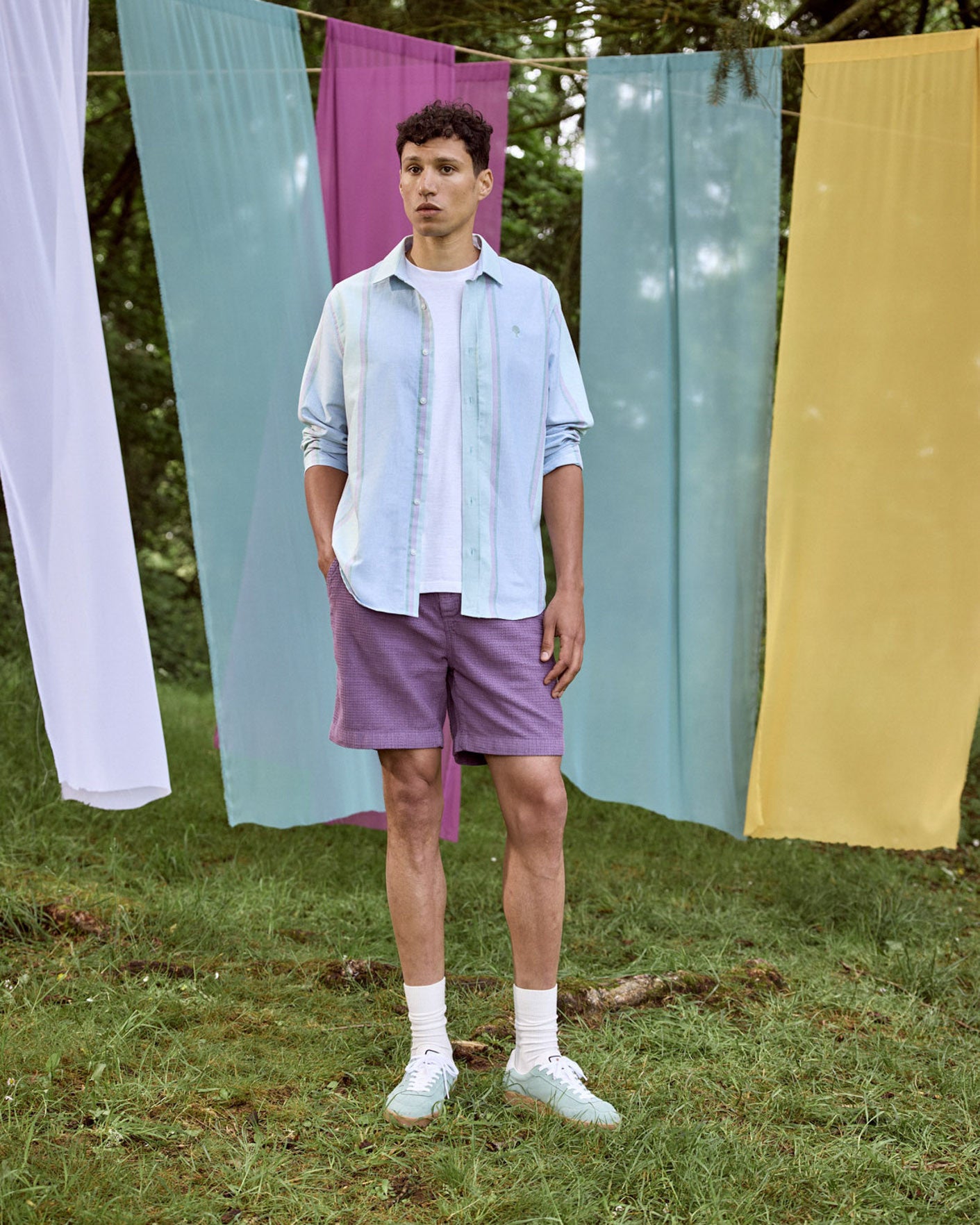 Chemise ml Iraty Chaine et trame Light green / multico
