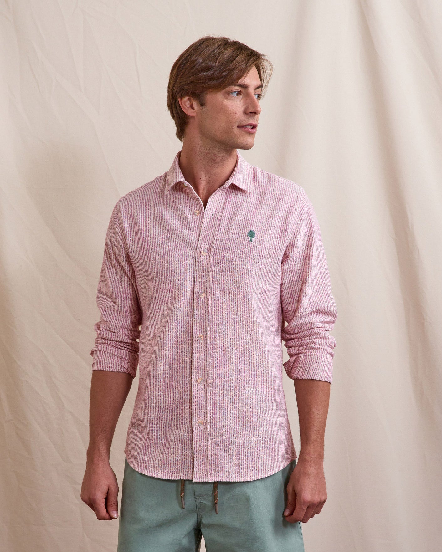 Chemise ml Iraty Chaine et trame Ecru/pink

