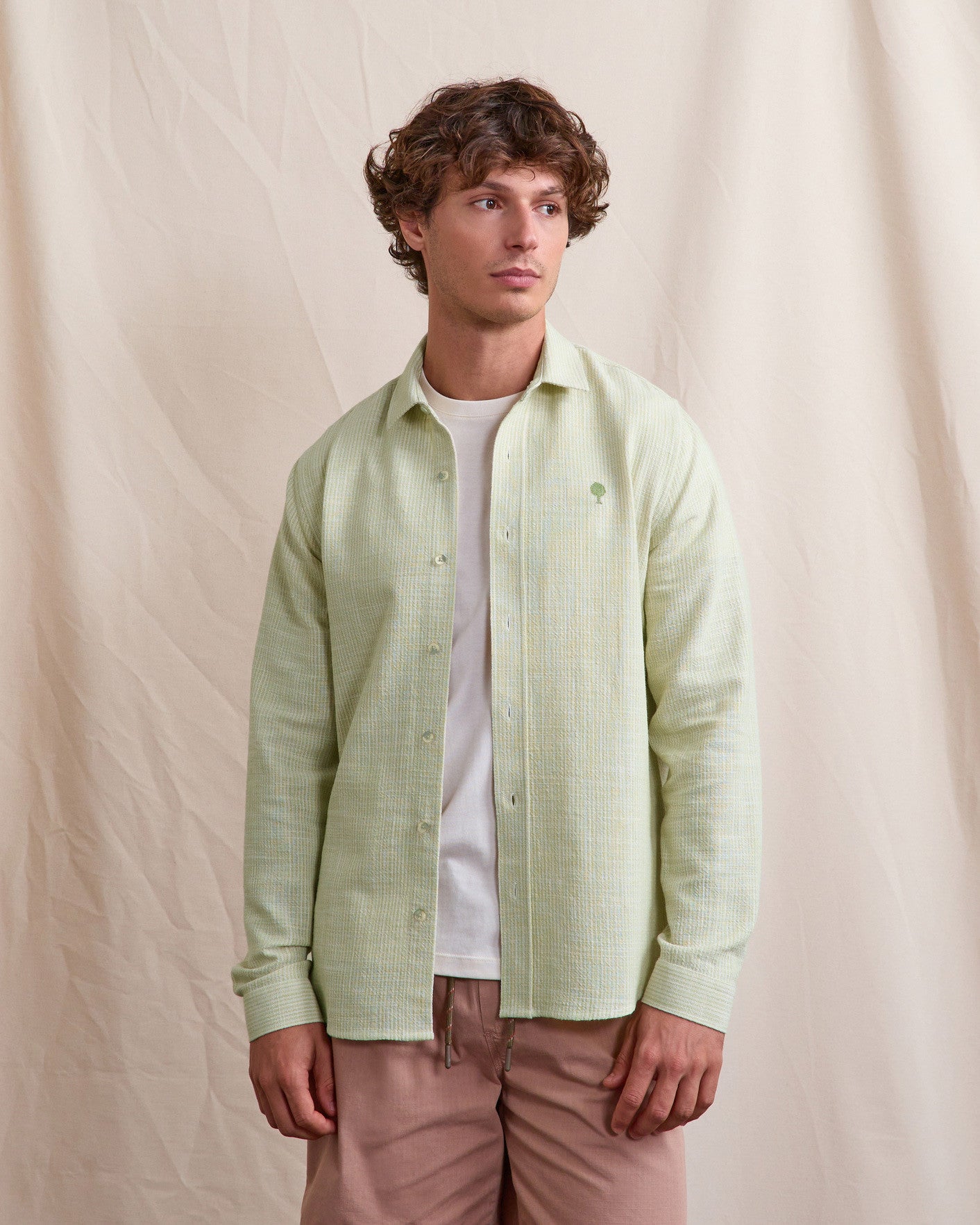 Chemise ml Iraty Chaine et trame Ecru/light green

