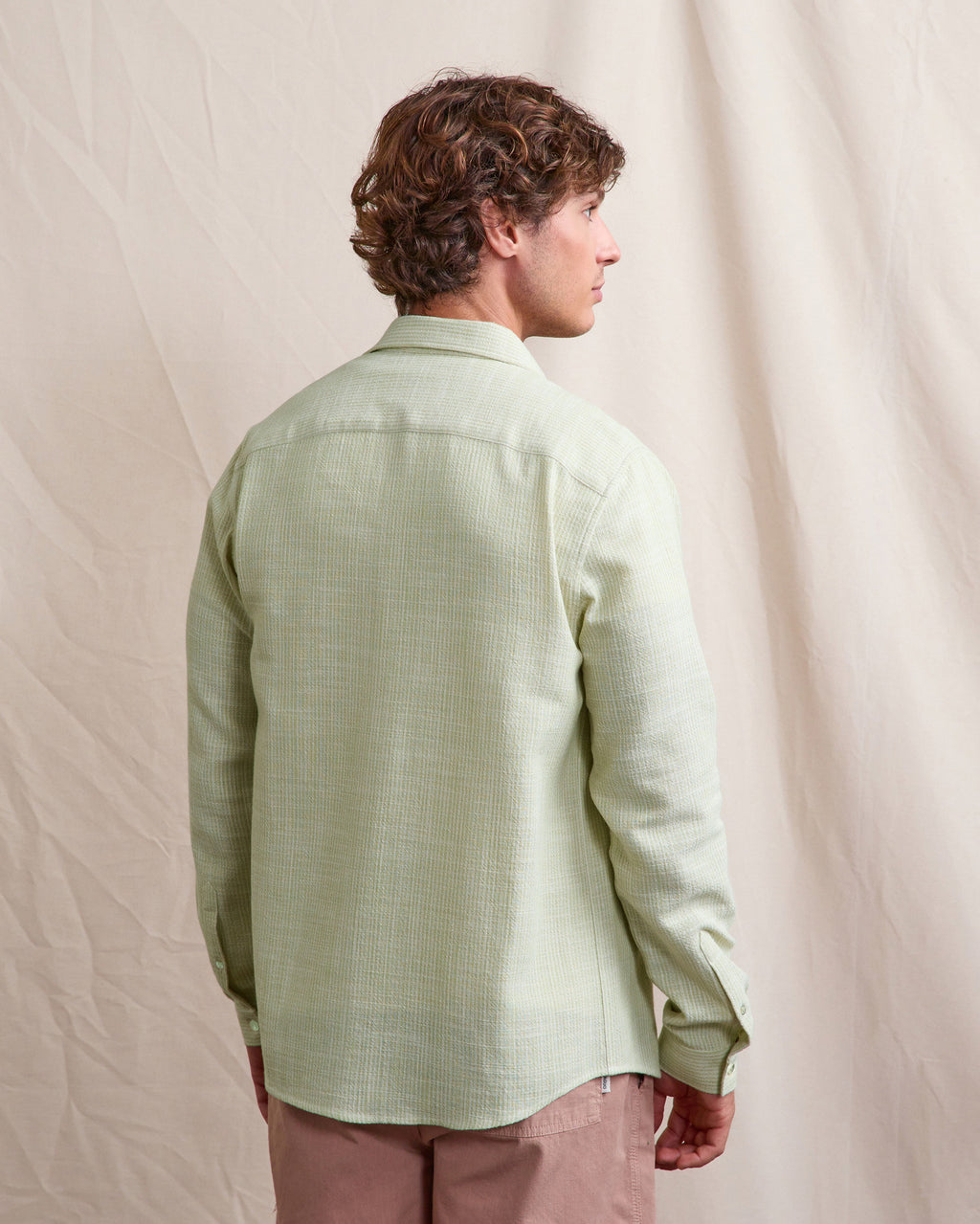 Chemise ml Iraty Chaine et trame Ecru/light green
