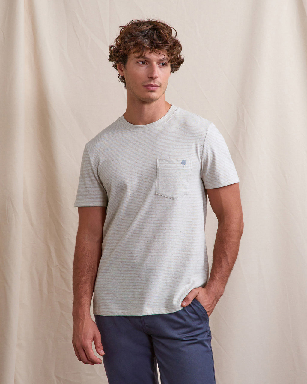 T-shirt mc Olonne Maille Ecru/light blue
