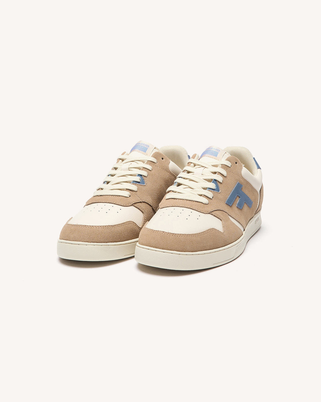 Baskets basses taupe & beige & bleu cuir - PALMER