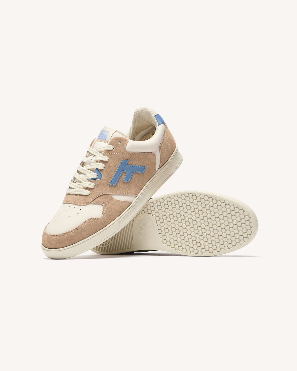 Baskets basses taupe & beige & bleu cuir - PALMER