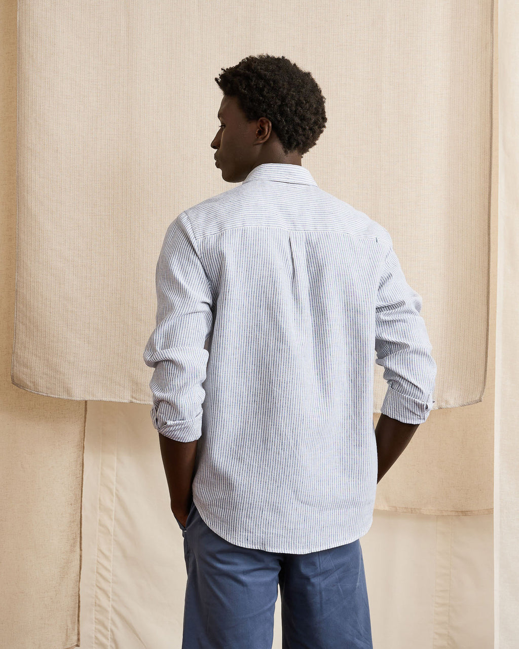 Chemise écru & bleu marine coton - IVOY