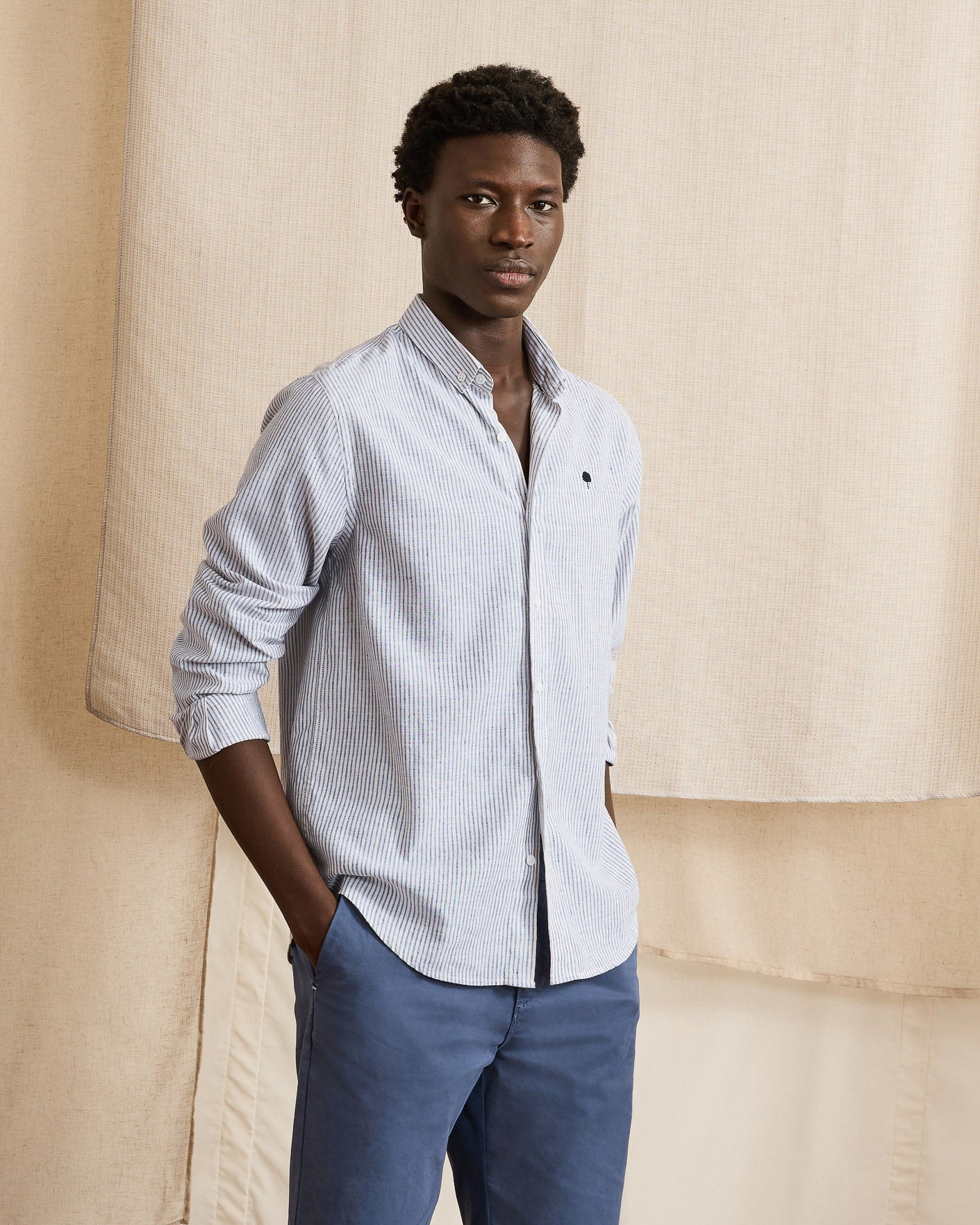 Chemise écru & bleu marine coton - IVOY