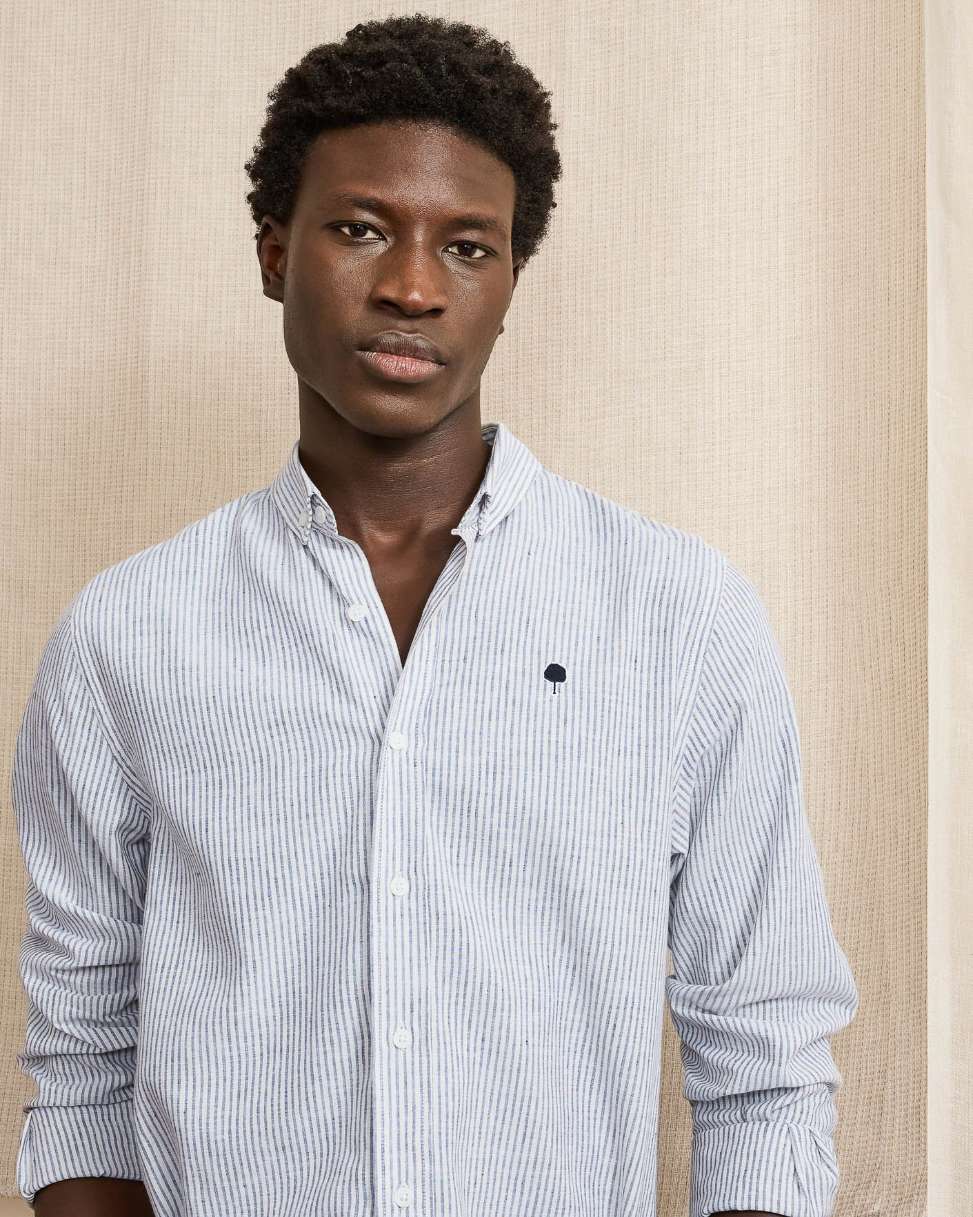 Chemise écru & bleu marine coton - IVOY