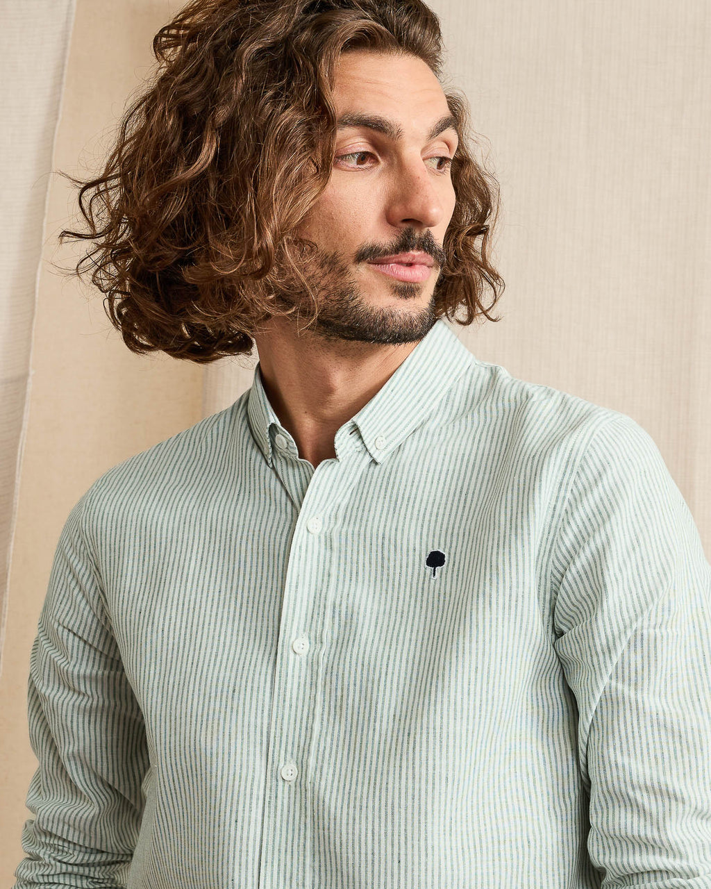 Chemise vert foncé & écru coton - IVOY