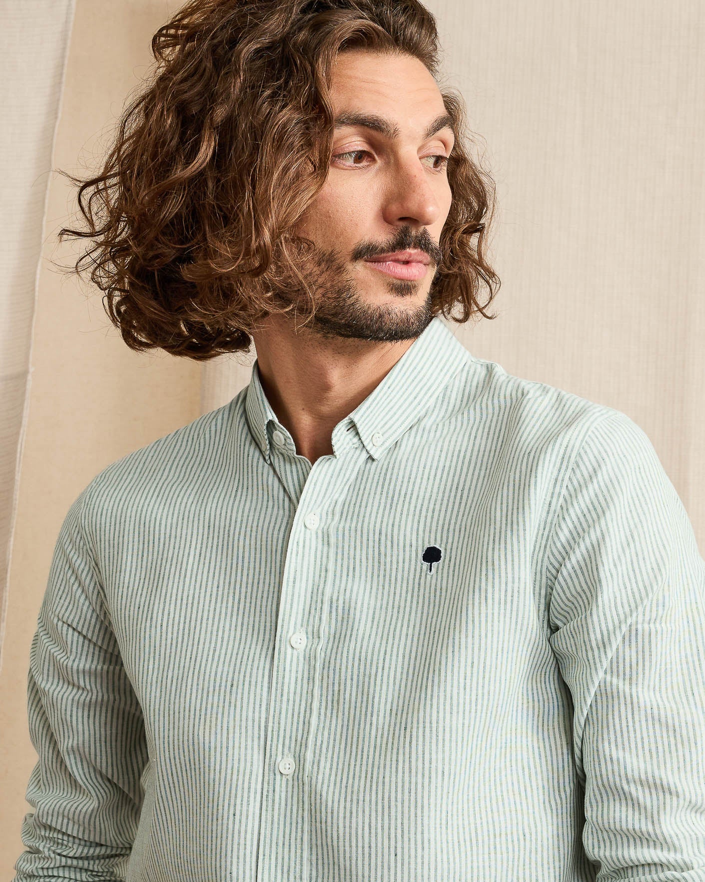 Chemise vert foncé & écru coton - IVOY