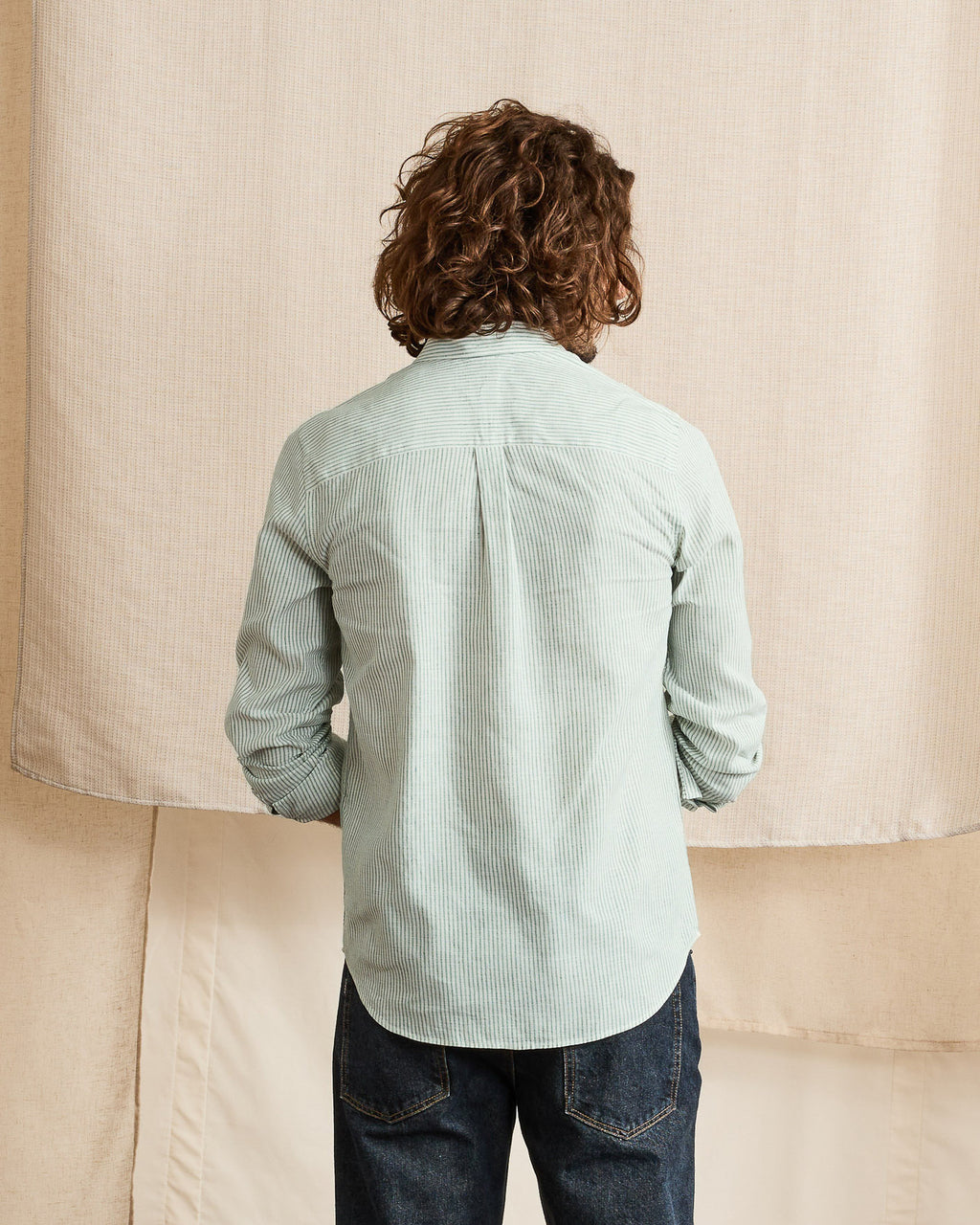Chemise vert foncé & écru coton - IVOY