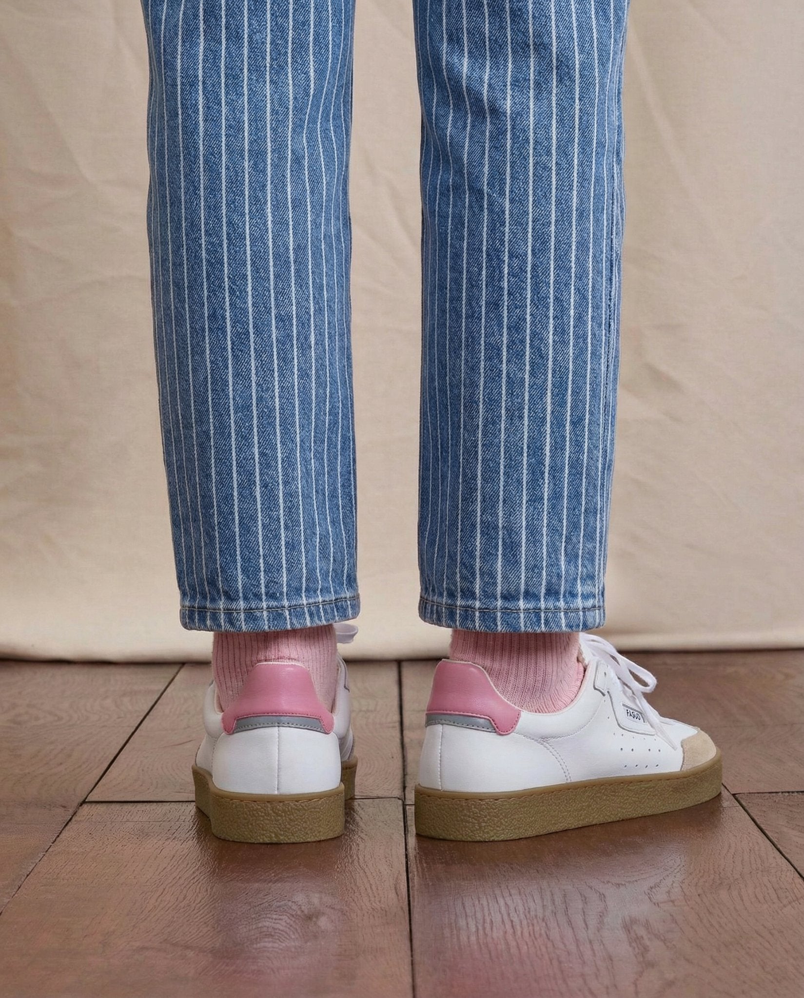 Baskets basses blanc & rose grisé cuir - LUMBO
