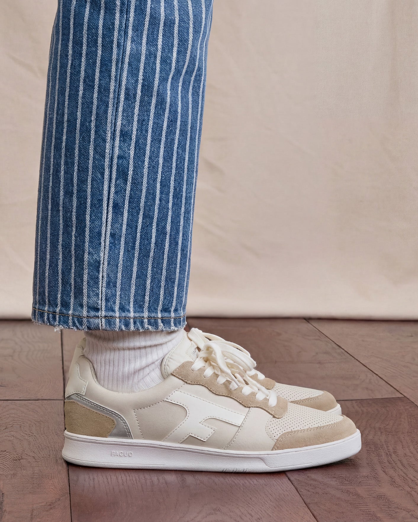 Baskets basses crème & argentée cuir - HAZEL