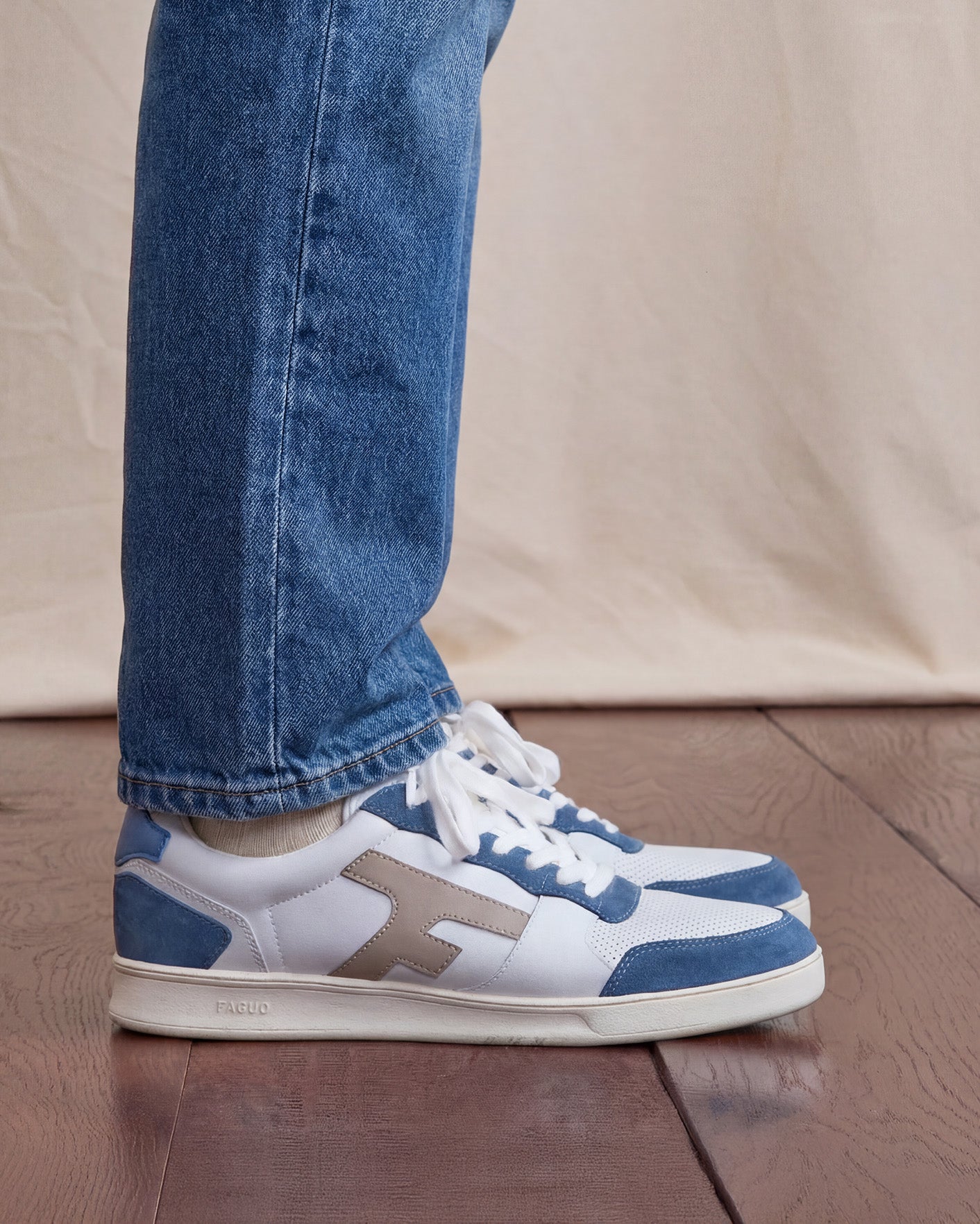 White & blue leather low-top trainers - HAZEL