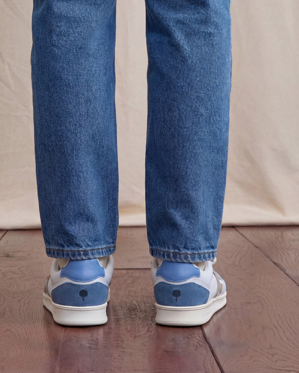 Baskets basses blanc & bleu cuir - HAZEL