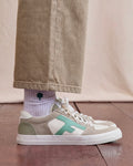 Low-top beige & blue recycled cotton trainers - WALNUT