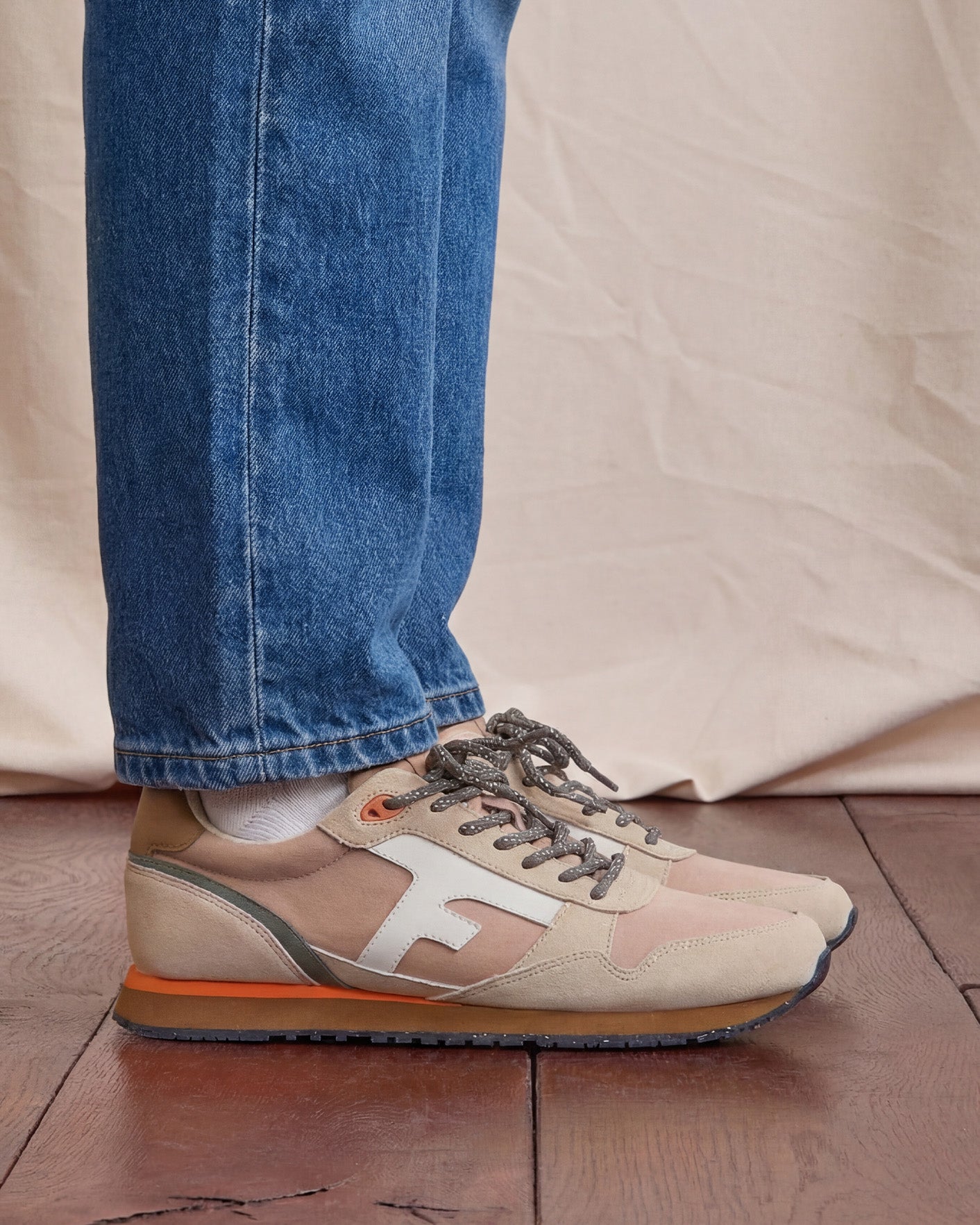Beige & camel recycled polyester running shoe - ELM