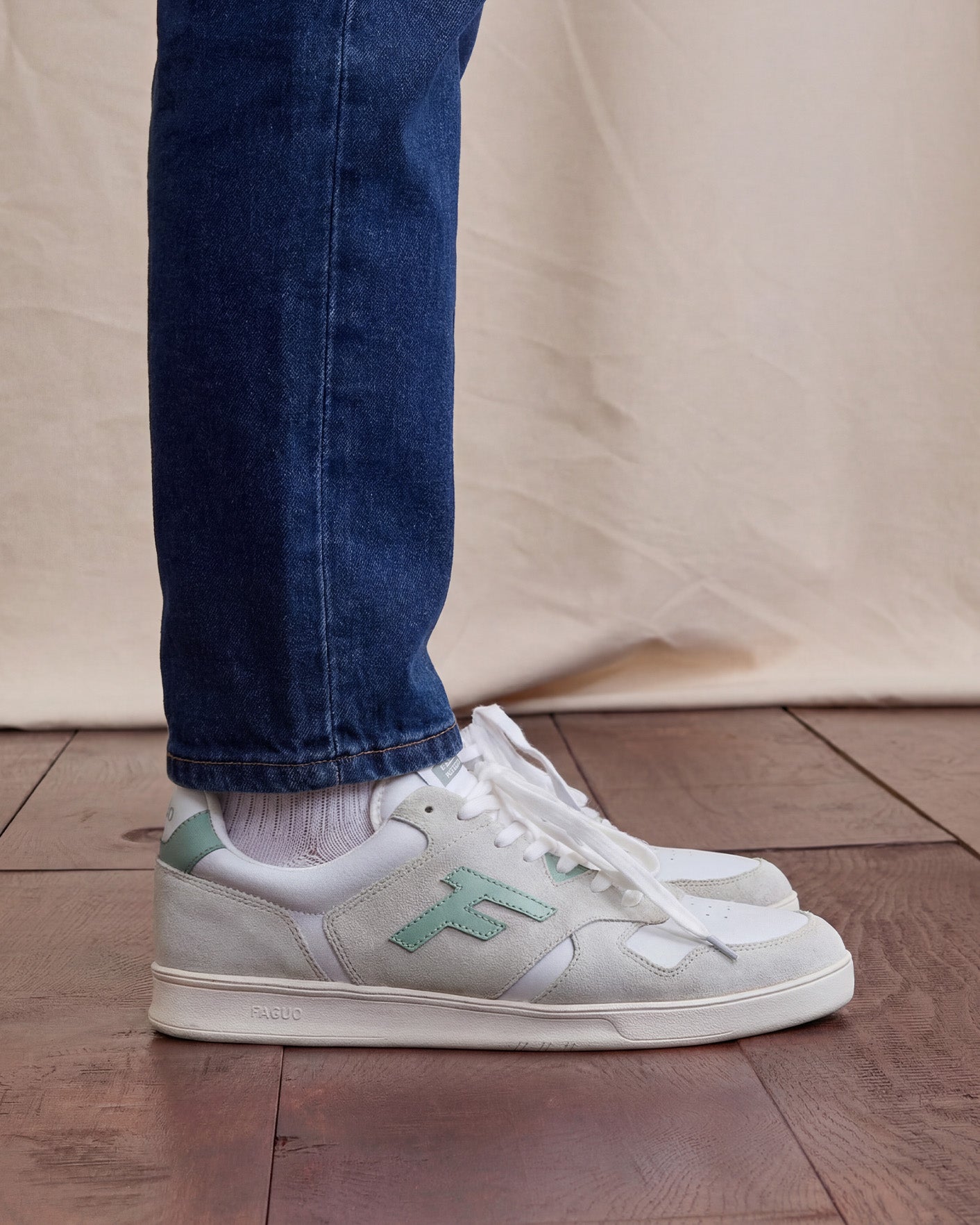 Low-top trainers white & light green leather - PALMER