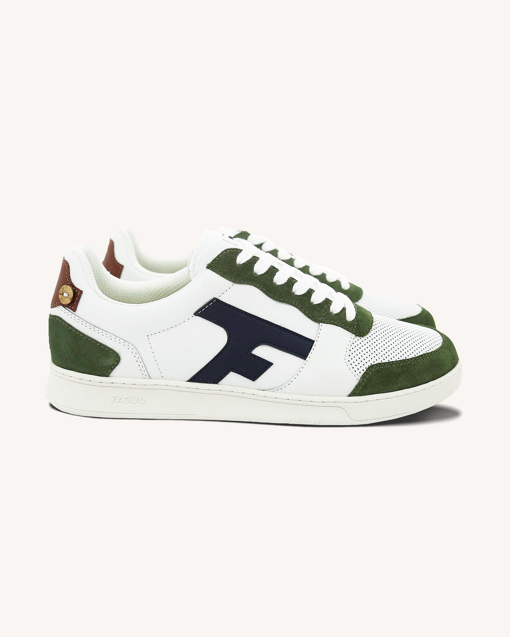 Baskets blanc et kaki cuir - HAZEL